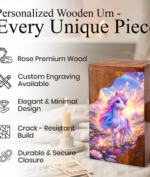 Unicorn Wooden Cremation Urn – Personalized Memorial Urn for Human Ashes