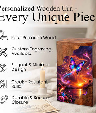 Butterfly Wooden Cremation Urn for Human Ashes