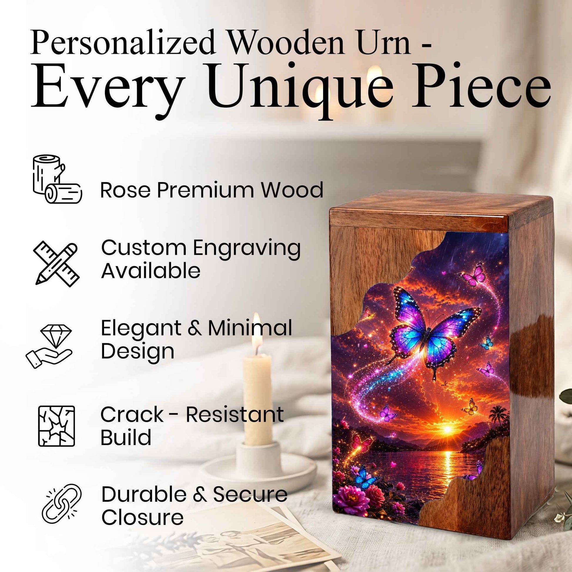 Butterfly Wooden Cremation Urn for Human Ashes
