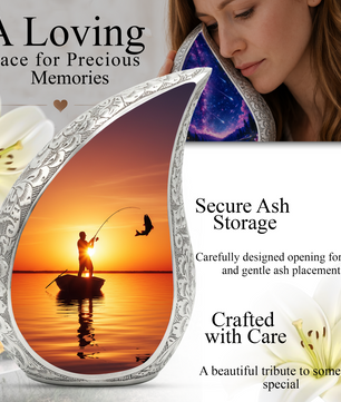 Fishing Personalized Cremation Urn for Dad – Teardrop Style Aluminum Memorial Urn, 10 Inch