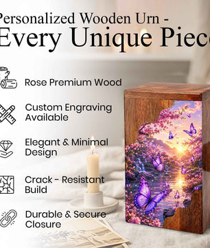 Butterfly Wooden Cremation Urn | Urn for Mom | Wooden Urn for Human Ashes
