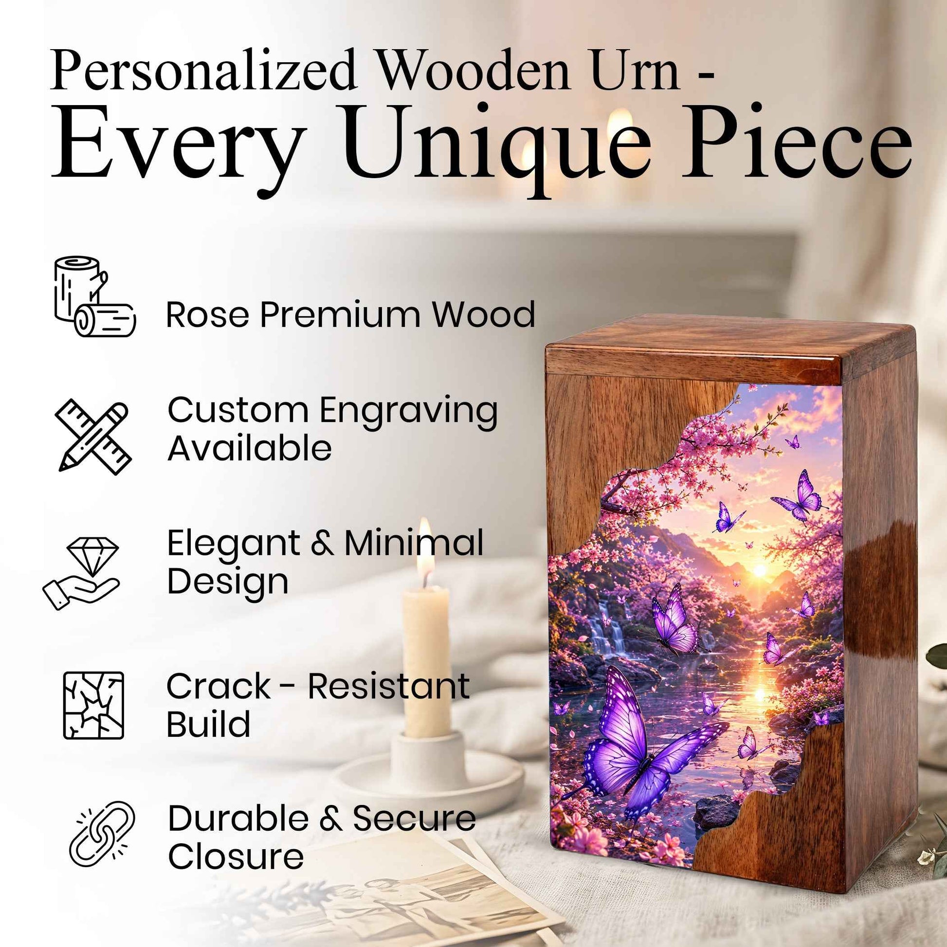 Butterfly Wooden Cremation Urn | Urn for Mom | Wooden Urn for Human Ashes