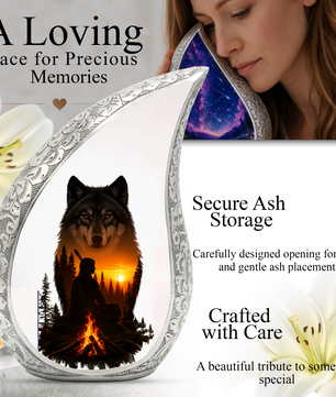 Wolf Memorial Adult Cremation Urn for Dad-Native Spirit Funeral Urn for Adult Ashes