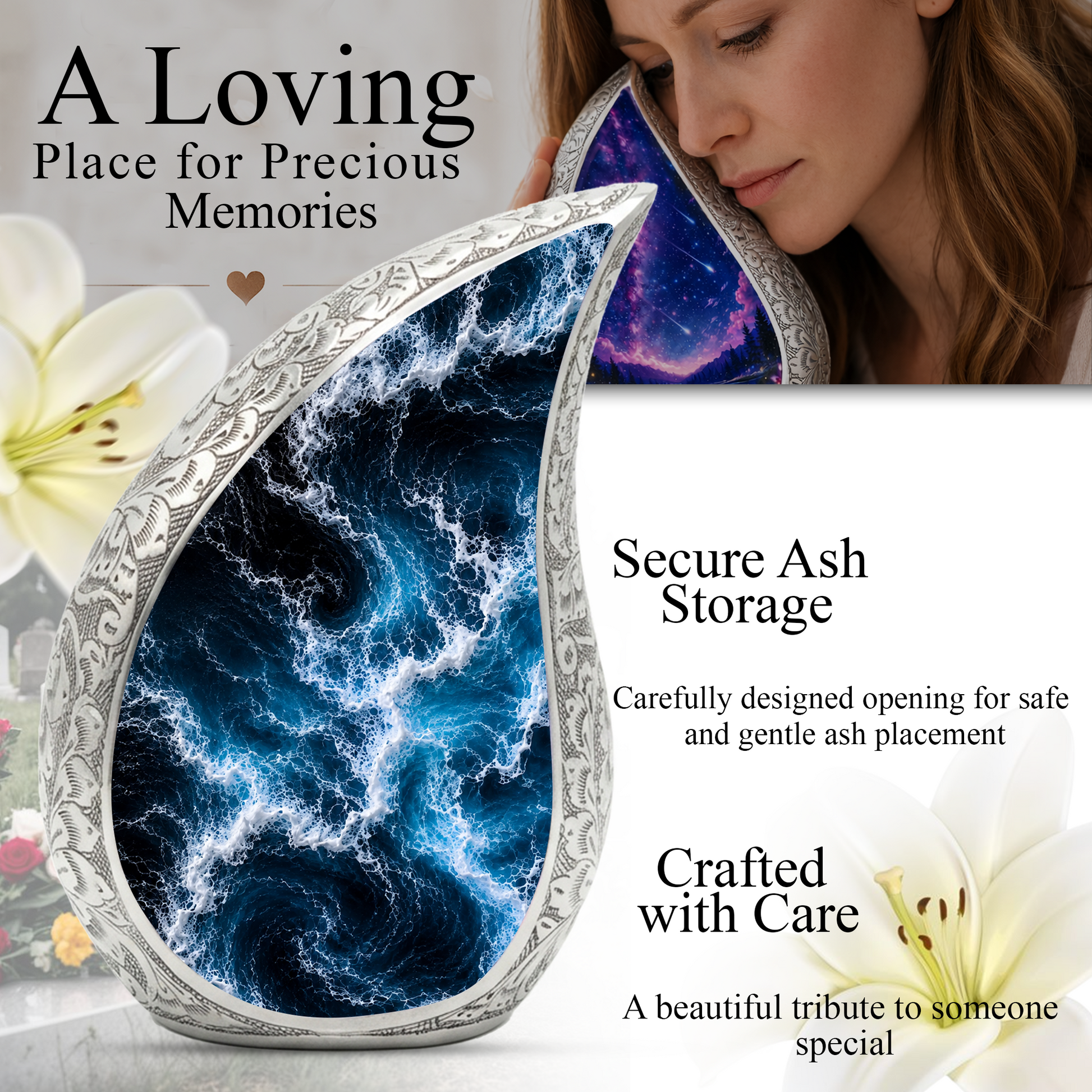 Beach Urn for Ashes, Ocean Wave Cremation Urn,Beautiful Ocean Keepsake Urn