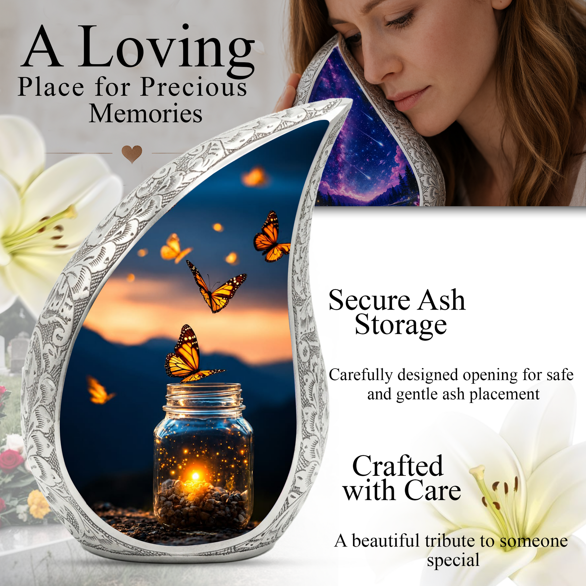 Butterfly Memorial Urn for Ashes, Adult Cremation Urn for Mom