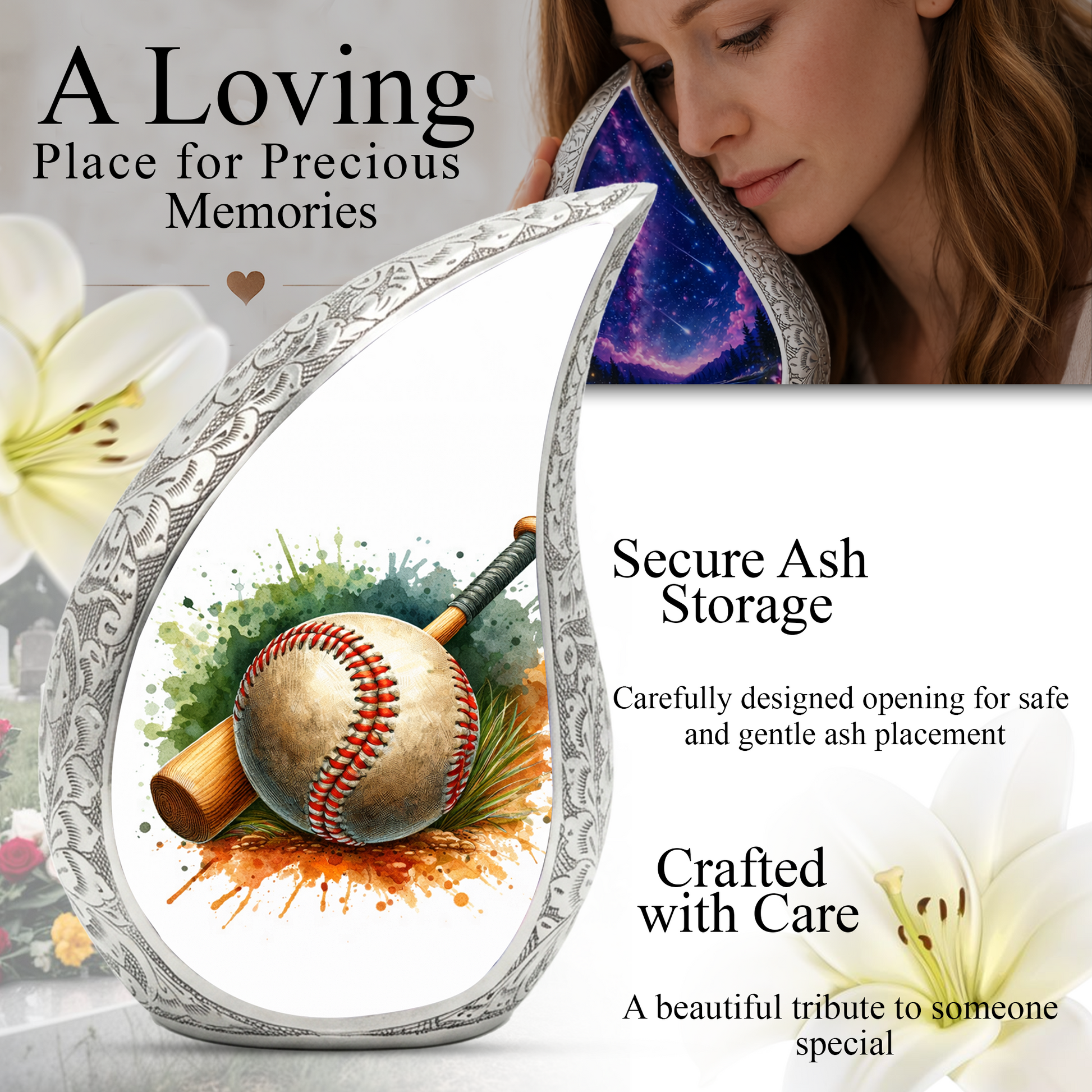 Baseball Urn for Dad, Adult Cremation Urn for Human Ashes