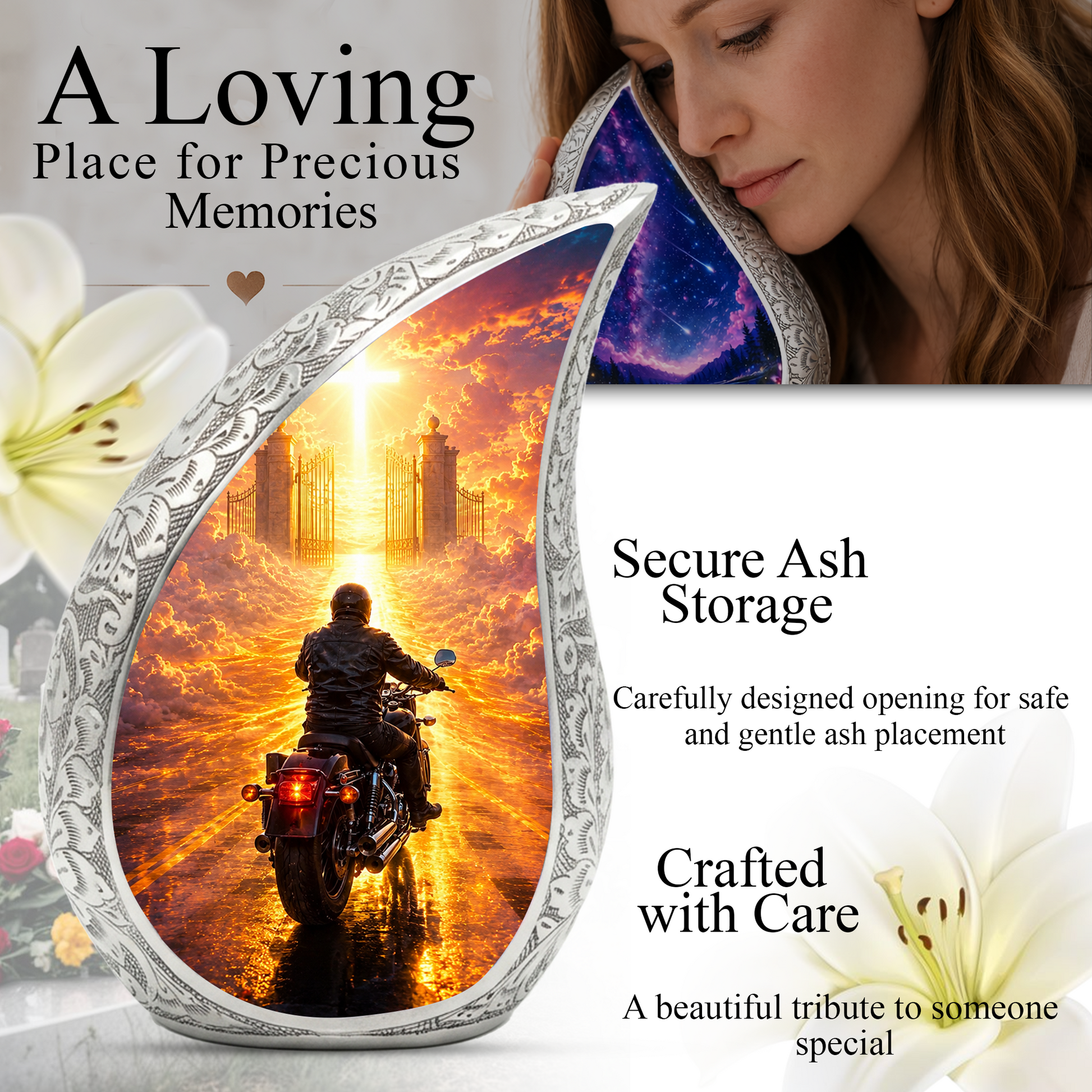 Motorcycle Heaven Urn for Dad – Motorcycle Cremation Urn for Human Ashes, Adult Male Memorial Keepsake