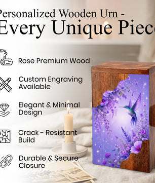 Hummingbird Cremation Urn for Mom | Wooden Urn for Human Ashes