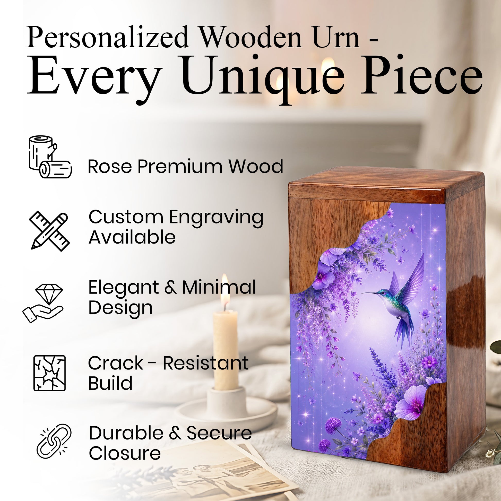Hummingbird Cremation Urn for Mom | Wooden Urn for Human Ashes