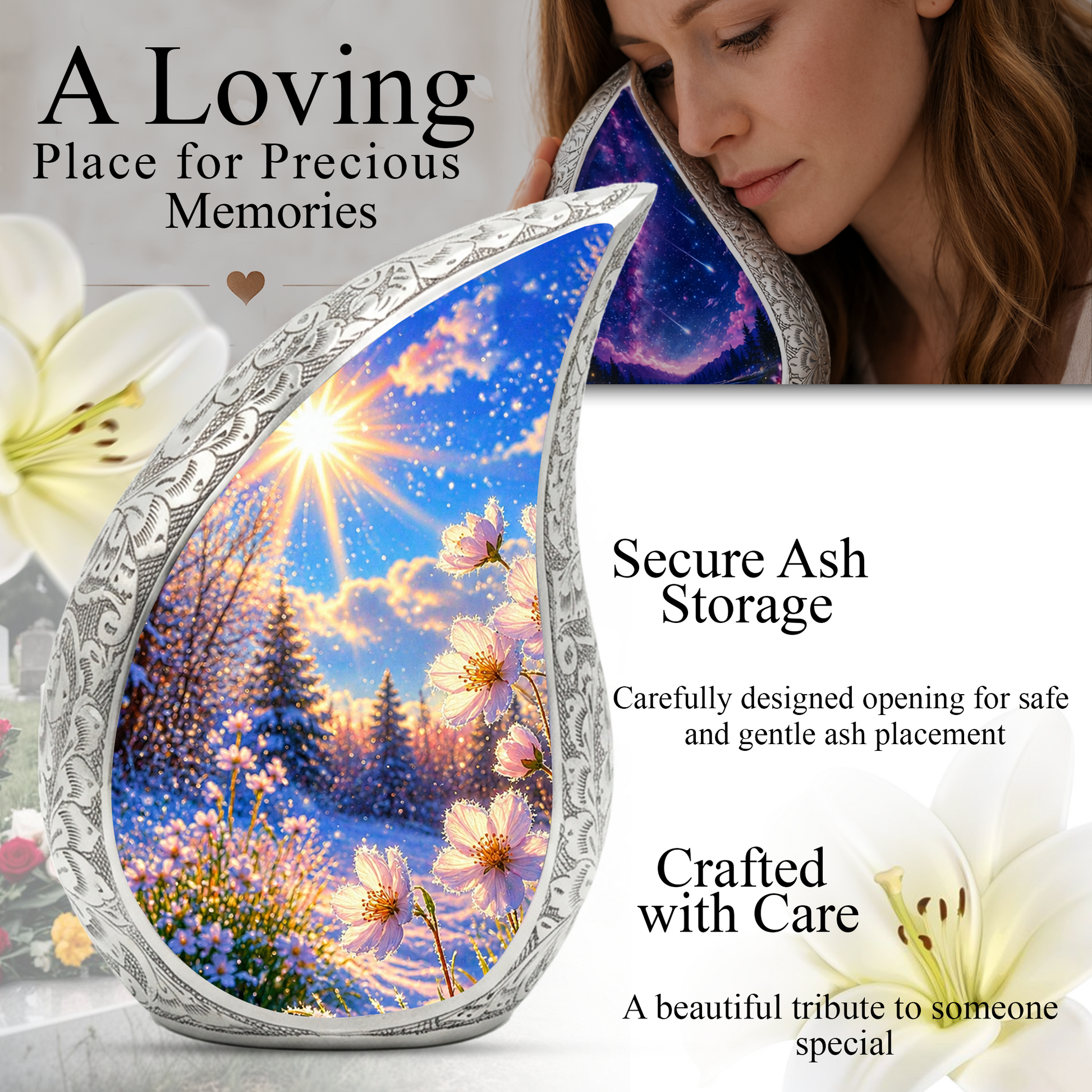 Wildflower Memorial Urn for Mom – Personalized Cremation Urn for Human Ashes | Beautiful Urns for Women