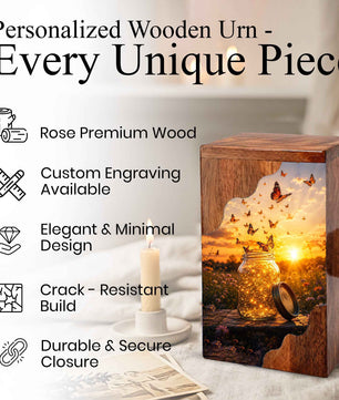 Butterfly Wooden Cremation Urn – Sunset Memorial Urn for Human Ashes