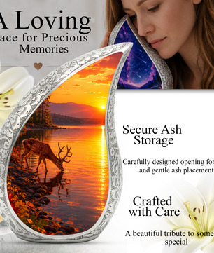 Deer Memorial Urn for Mom, Sunset Deer Cremation Urn, Memorial Urn for Women