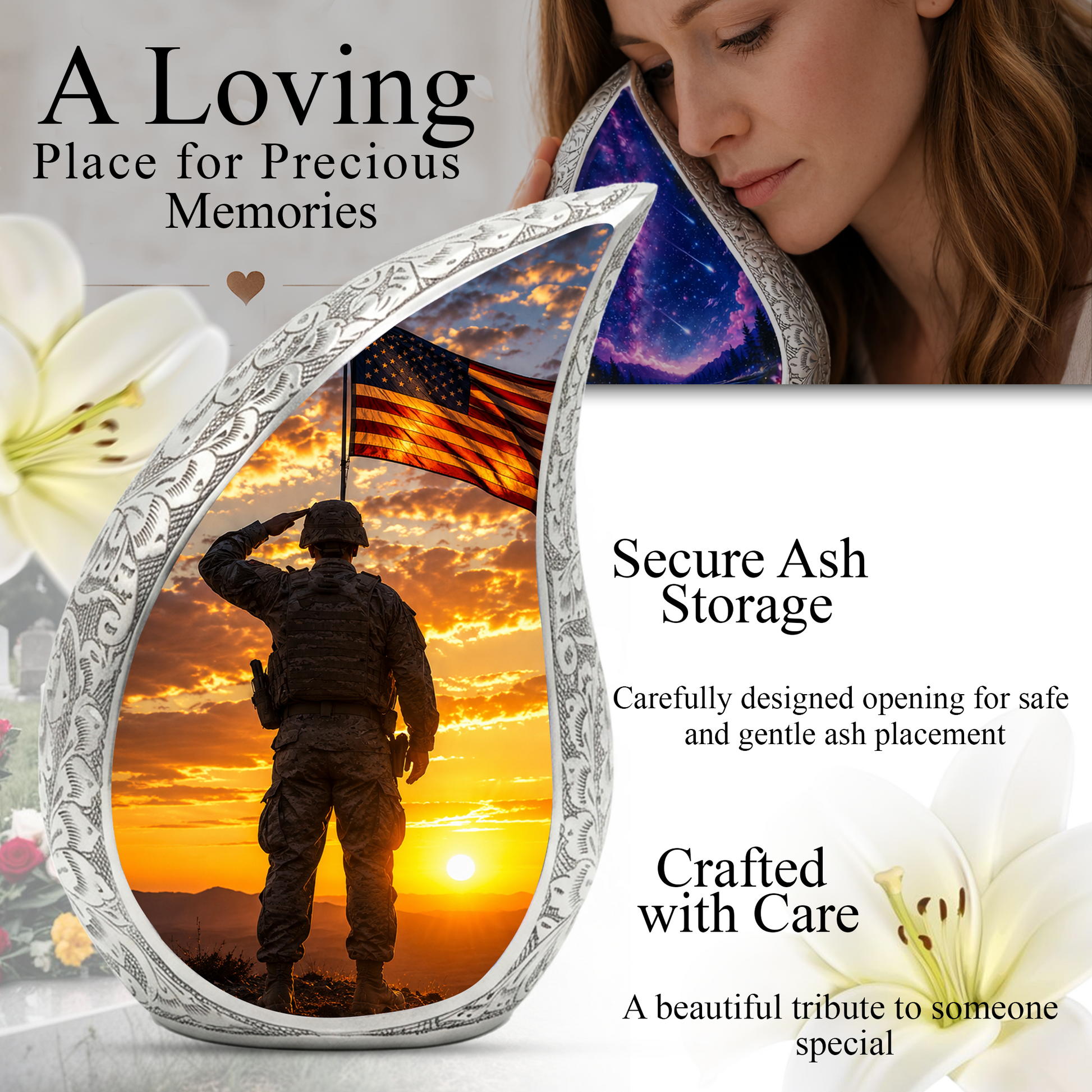 Soldier Urn for Dad & Father | Military Cremation Urn for Adult Male, Son & Men | Personalized Soldier Memorial Urn