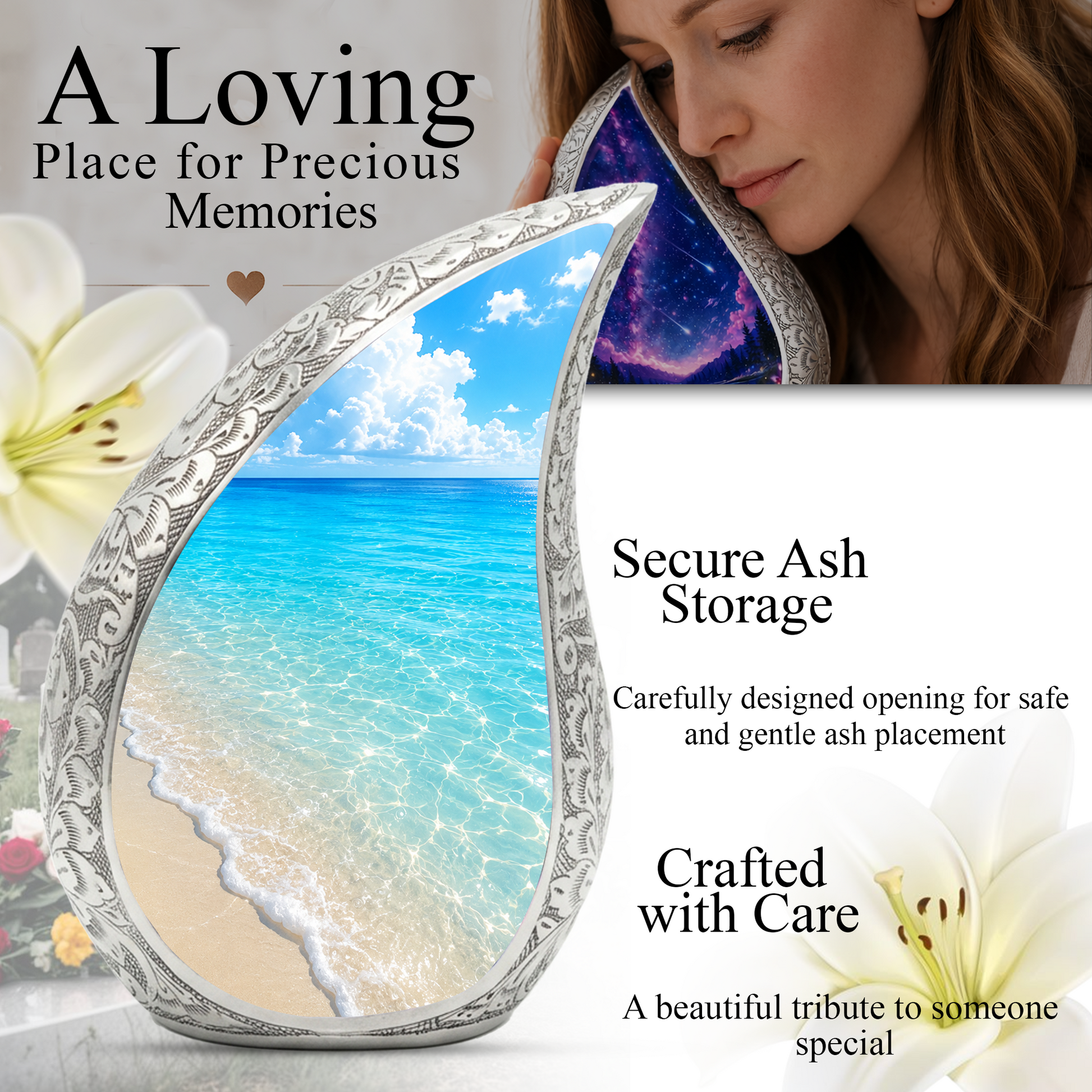 Ocean Beach Cremation Urn – Elegant Memorial Urn for Mom, Dad, Women & Men