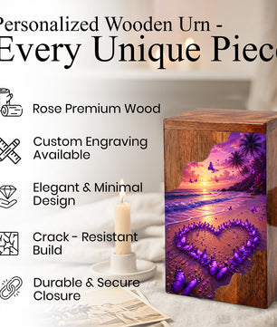 Purple Butterfly Beach Wooden Cremation Urn – Sunset Memorial Urn for Mom