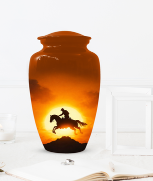 Western Cowboy Cremation Urn for Dad | Horse Memorial Urn for Human Ashes