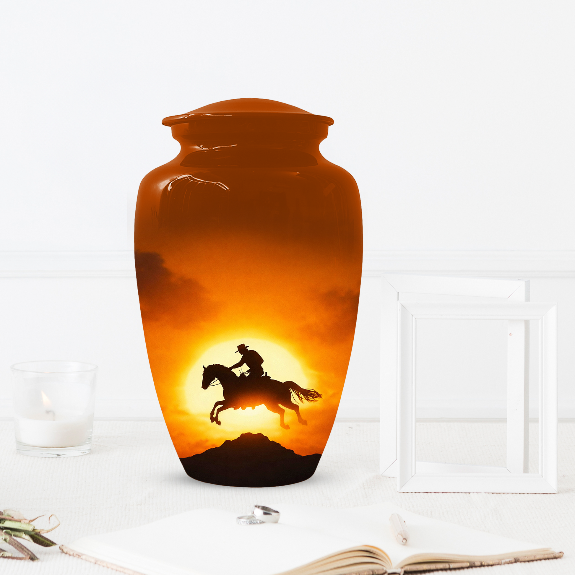 Western Cowboy Cremation Urn for Dad | Horse Memorial Urn for Human Ashes
