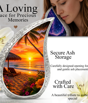 Beach Urns for Human Ashes – Tropical Ocean Sunset Beach Themed Cremation Urn