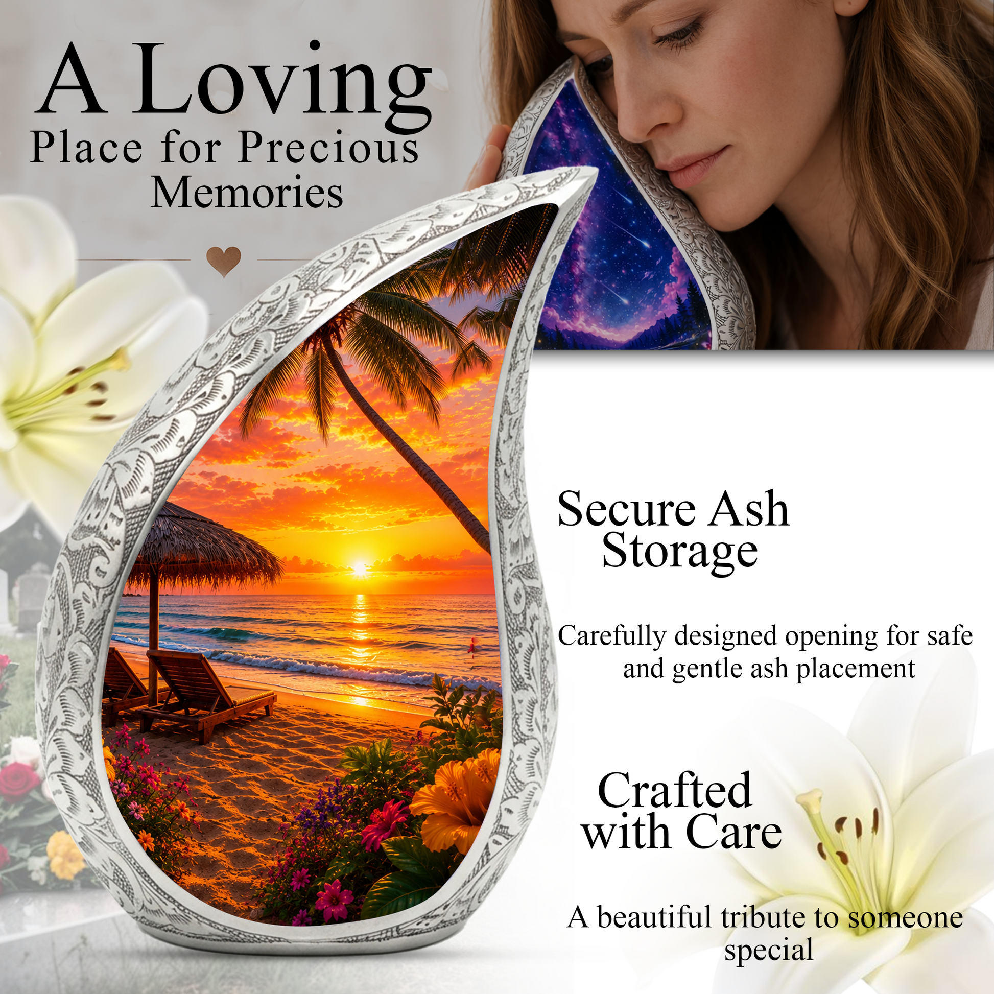 Beach Urns for Human Ashes – Tropical Ocean Sunset Beach Themed Cremation Urn