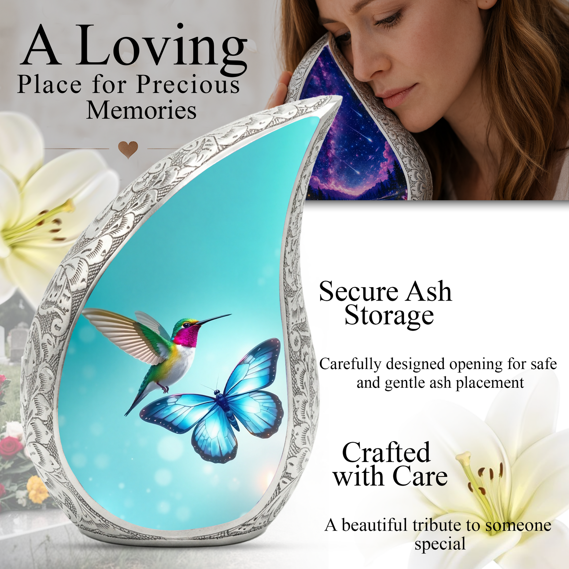 Butterfly Urn for Mom | Hummingbird Memorial Urn | Butterfly Urns for Human Ashes