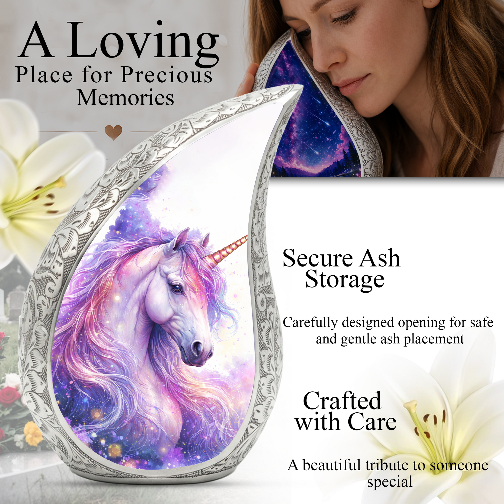 Unicorn Memorial Urn for Child | Personalized Baby Memorial Urn