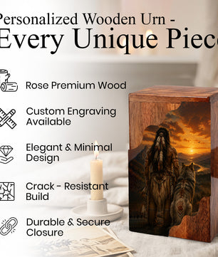 Native American Cremation Urns for Human Ashes | Wooden Urn for Mom & Women