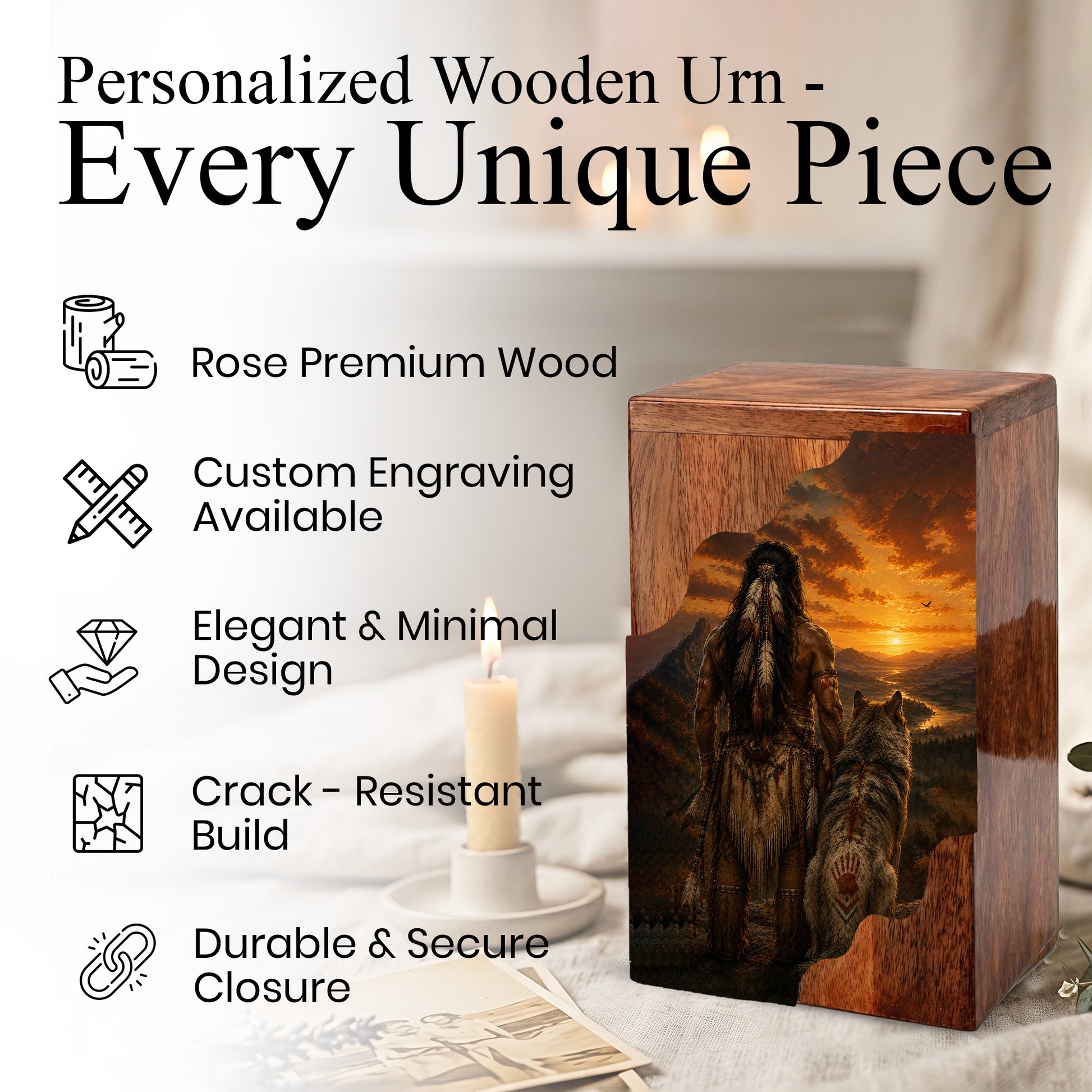 Native American Cremation Urns for Human Ashes | Wooden Urn for Mom & Women