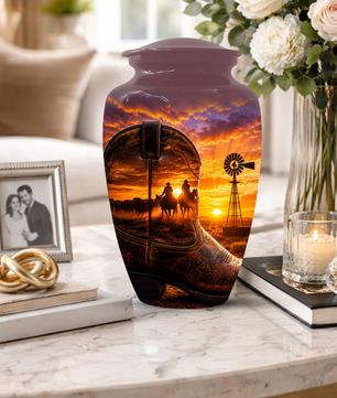 Cowboy Cremation Urn for Dad, Western Boot Memorial keepsake Urns for Ashes