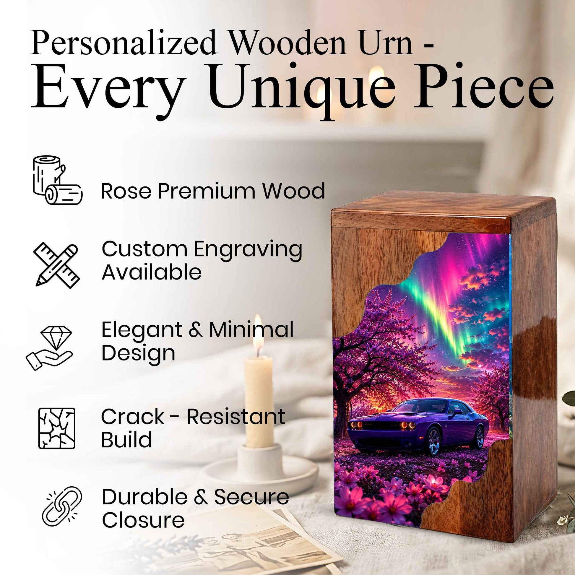 Car Wooden Cremation Urn – Wooden Urn for Human Ashes