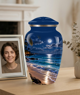 Moonlit Beach Memorial Urn, Ocean Wave Urn ,Adult Cremation Urn for Ashes
