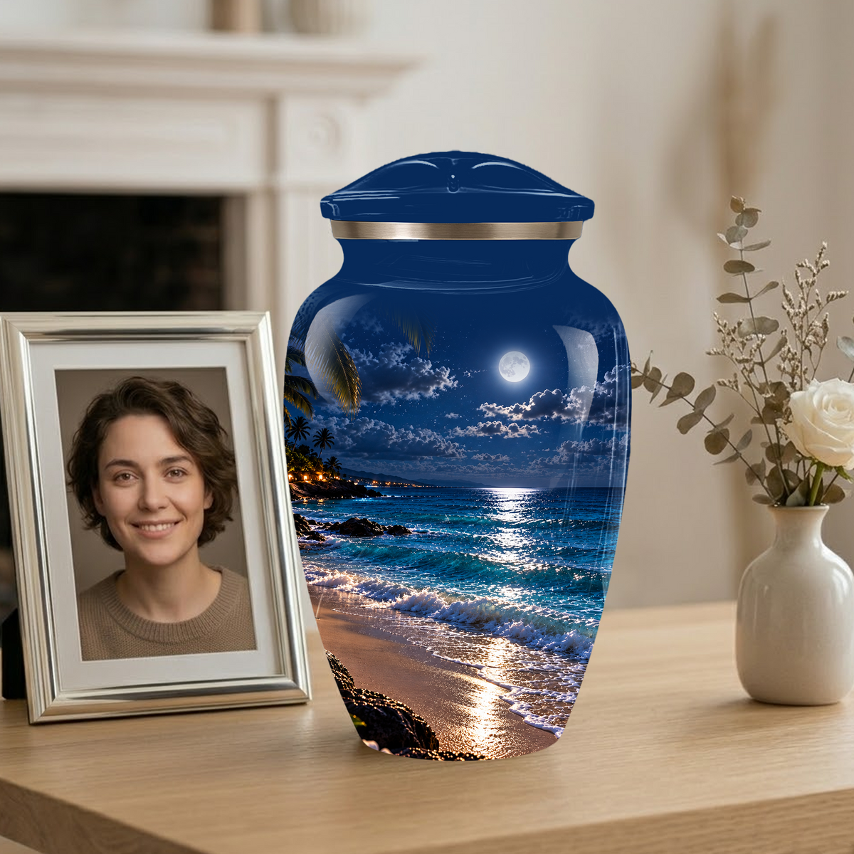 Moonlit Beach Memorial Urn, Ocean Wave Urn ,Adult Cremation Urn for Ashes