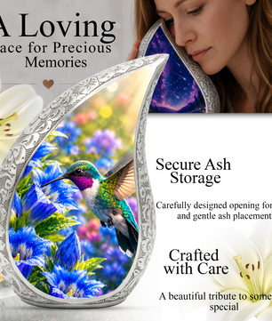 Hummingbird Urn for Human Ashes | Beautiful Hummingbird Adult Cremation Urn | Floral Memorial Urn for Adult Ashes