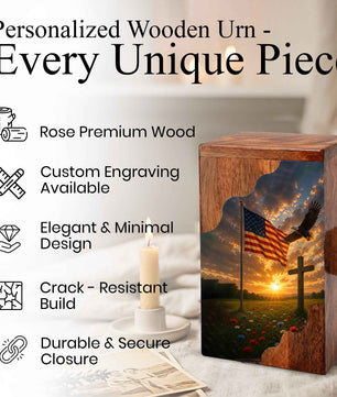 Christian Cross Wooden Cremation Urn | Religious Memorial Urn for Human Ashes