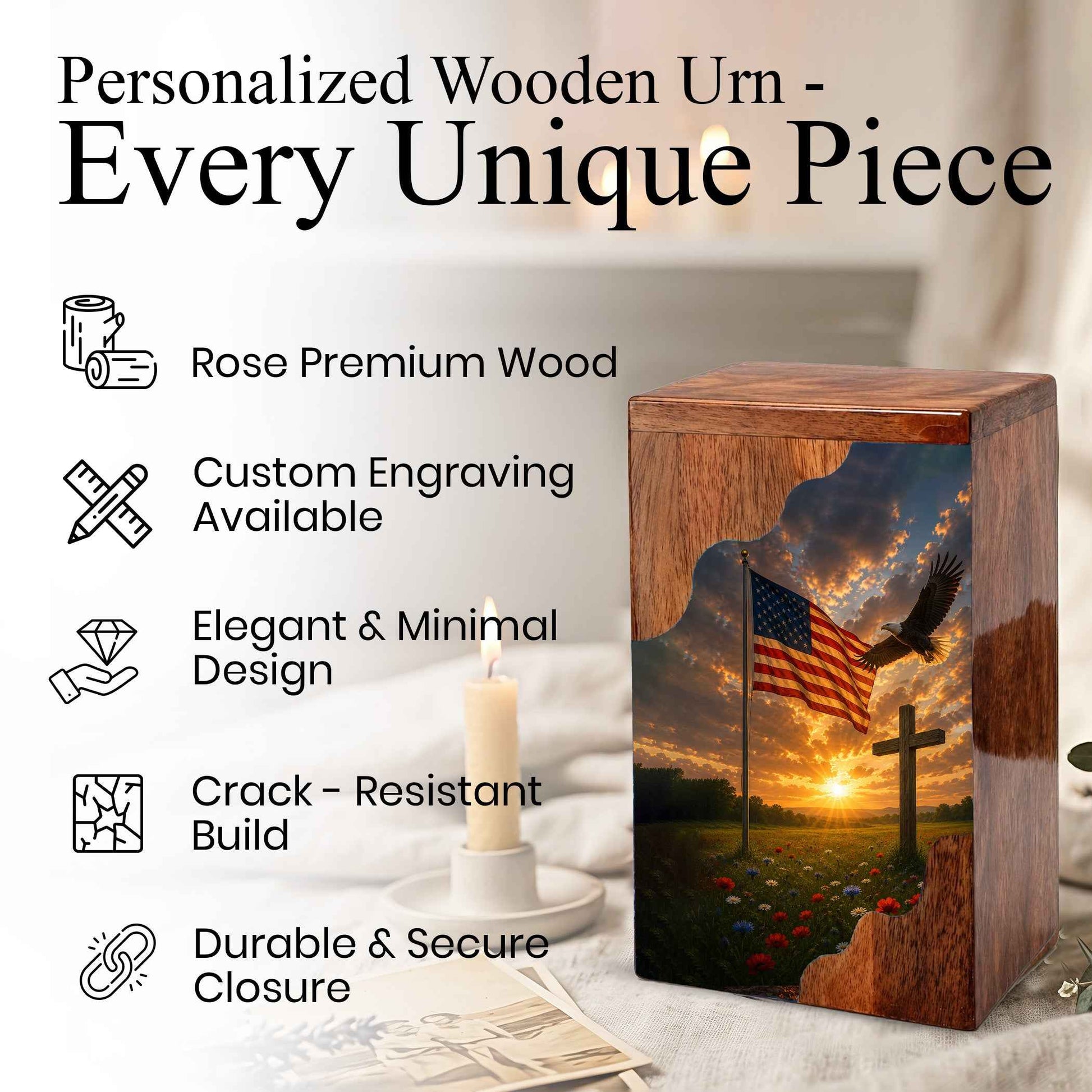 Christian Cross Wooden Cremation Urn | Religious Memorial Urn for Human Ashes