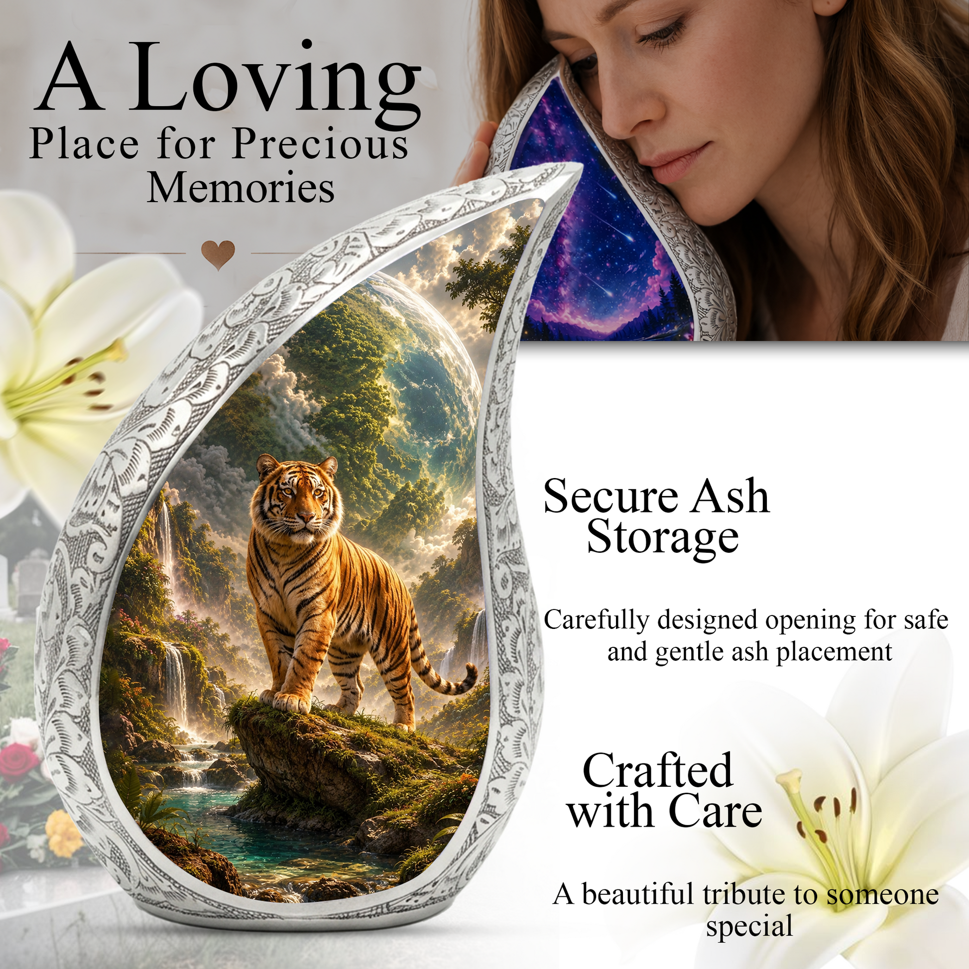Tiger Urn for Human Ashes | Powerful Tiger Adult Cremation Urn | Wildlife Memorial Urn for Adult Ashes