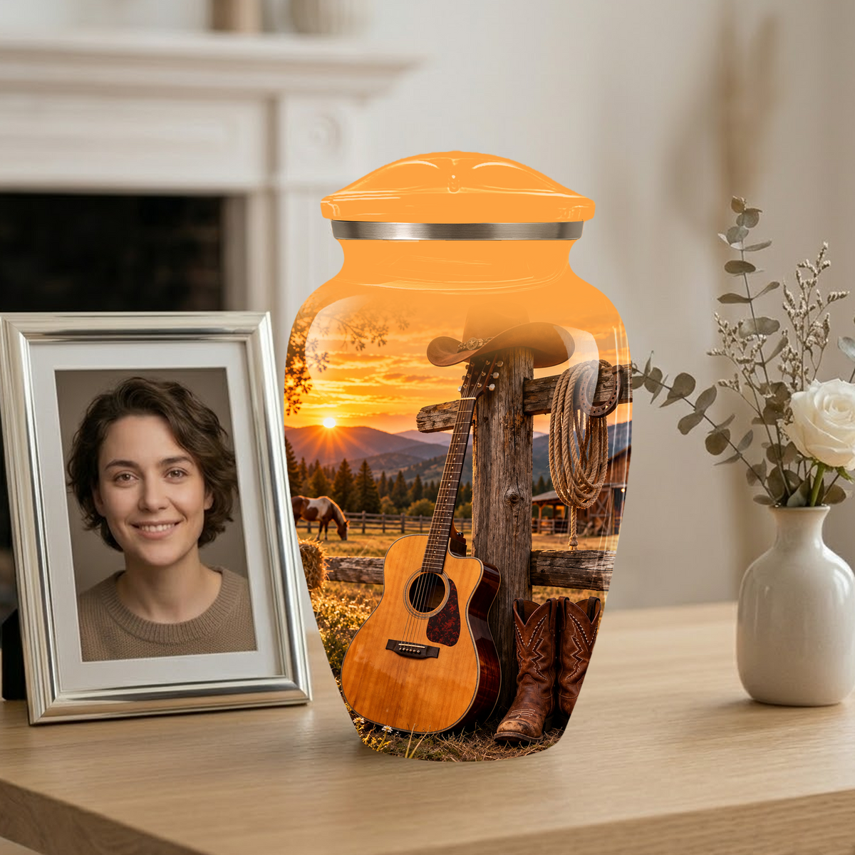 Personalized Cowboy Cremation Urn for Ashes, Country Music Guitar Design, Custom Adult Urn