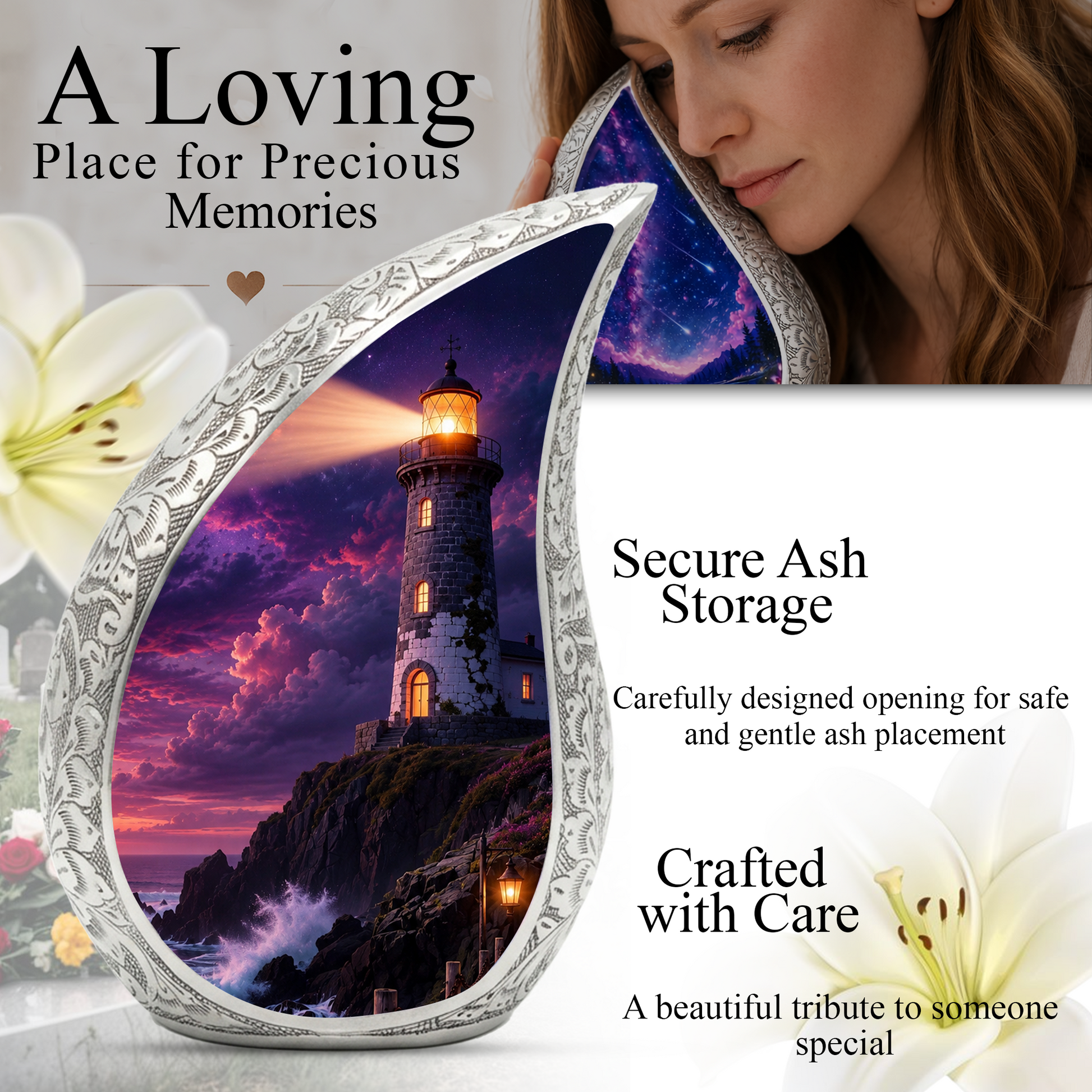Lighthouse Storm Urn for Human Ashes | Adult Cremation Urn for Men & Women