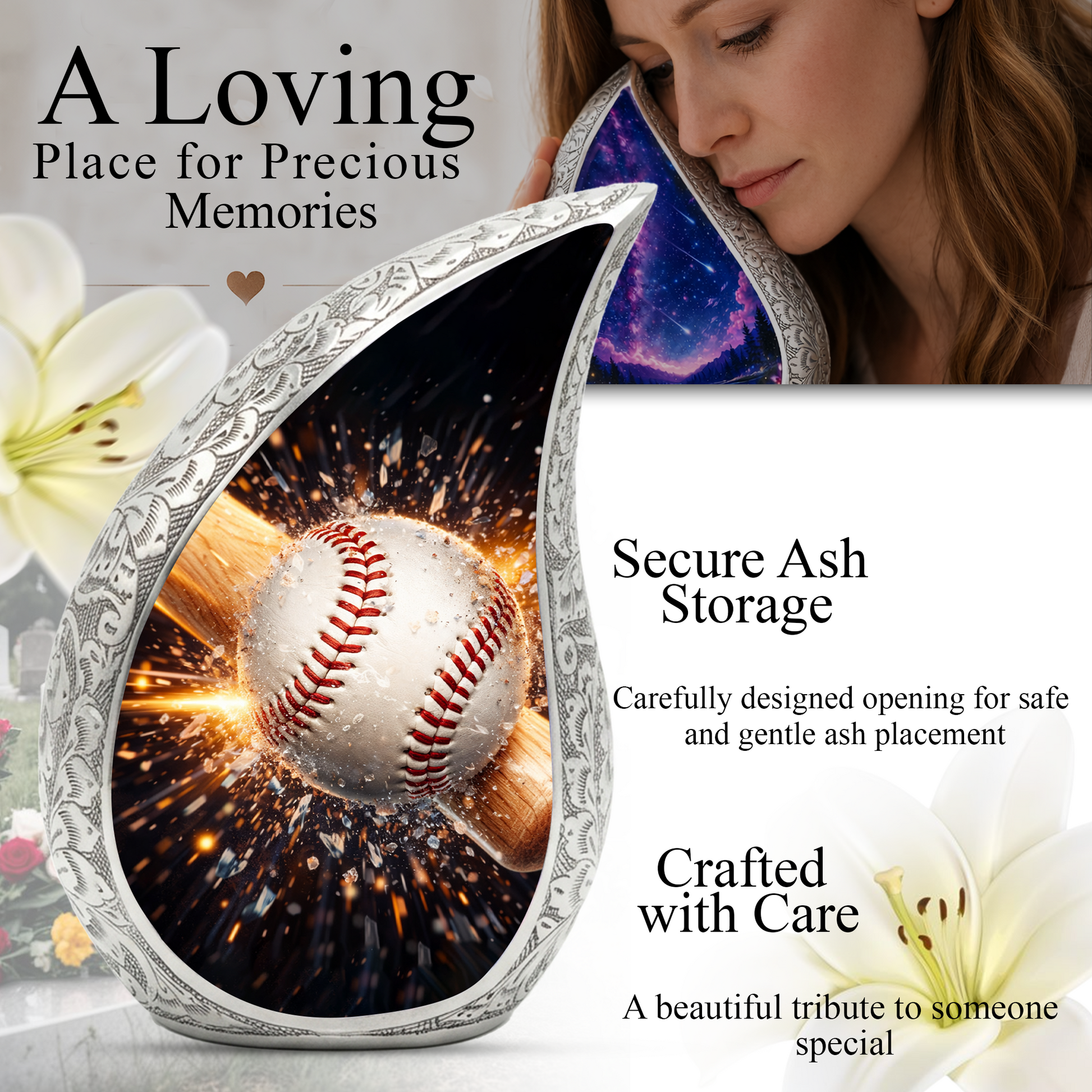 Baseball Memorial Urn for Dad | Personalized Adult Cremation Urn
