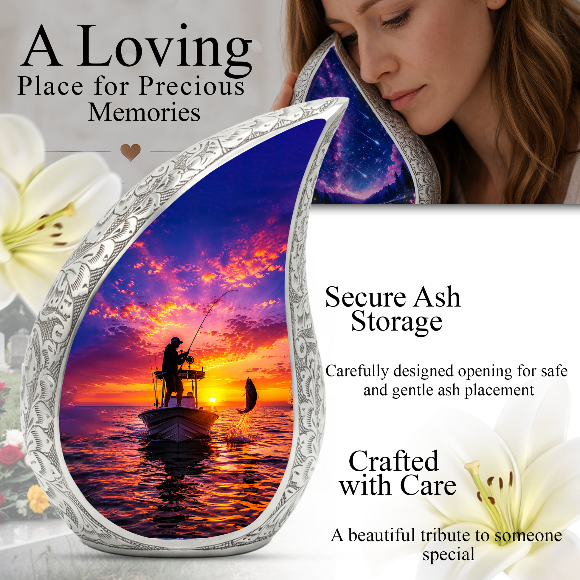 Gone Fishing Urn for Dad, Fishing Cremation Urn for Ashes ,Memorial Urn For Keepsake