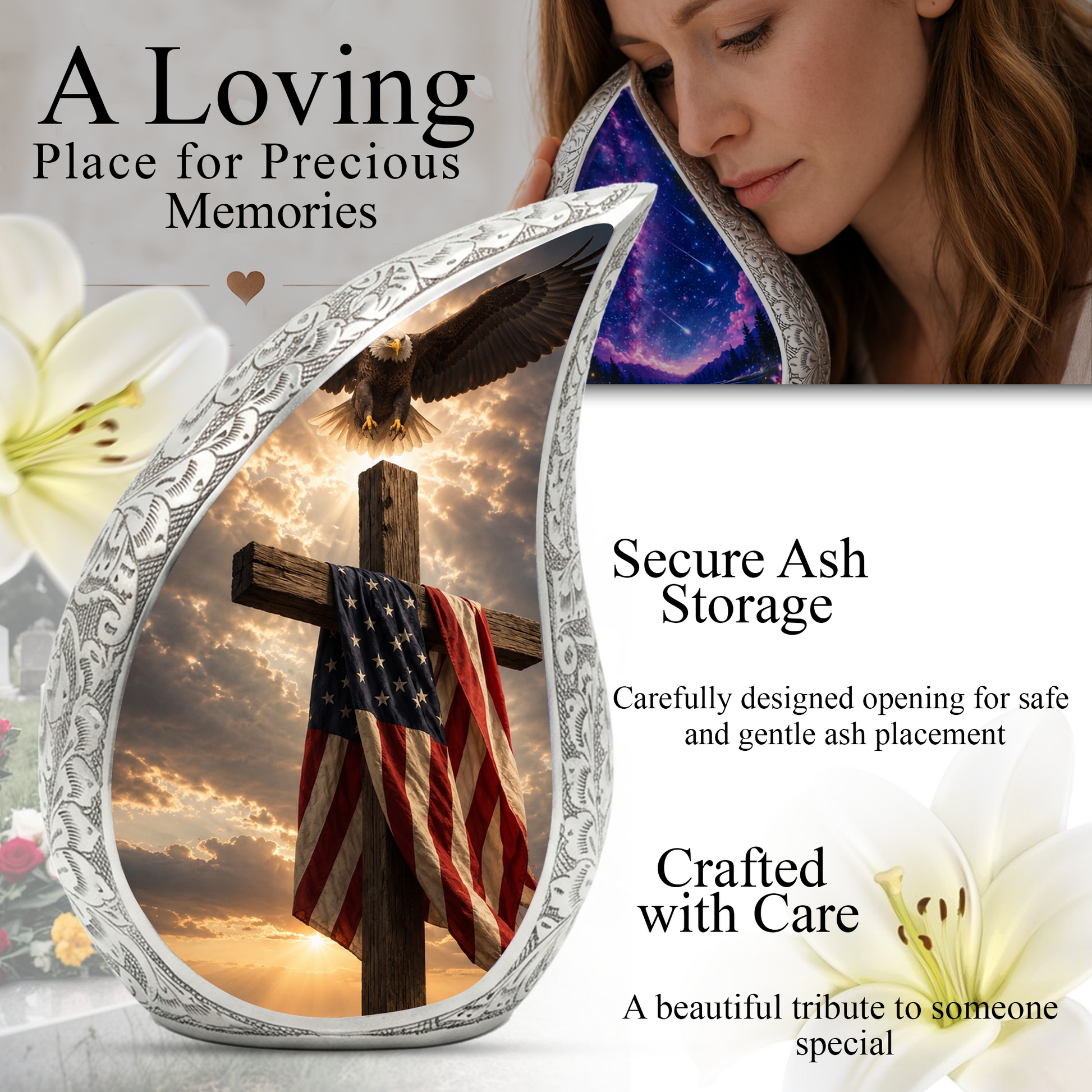 Cross Urn for Human Ashes | Christian Adult Cremation Urn for Men & Women