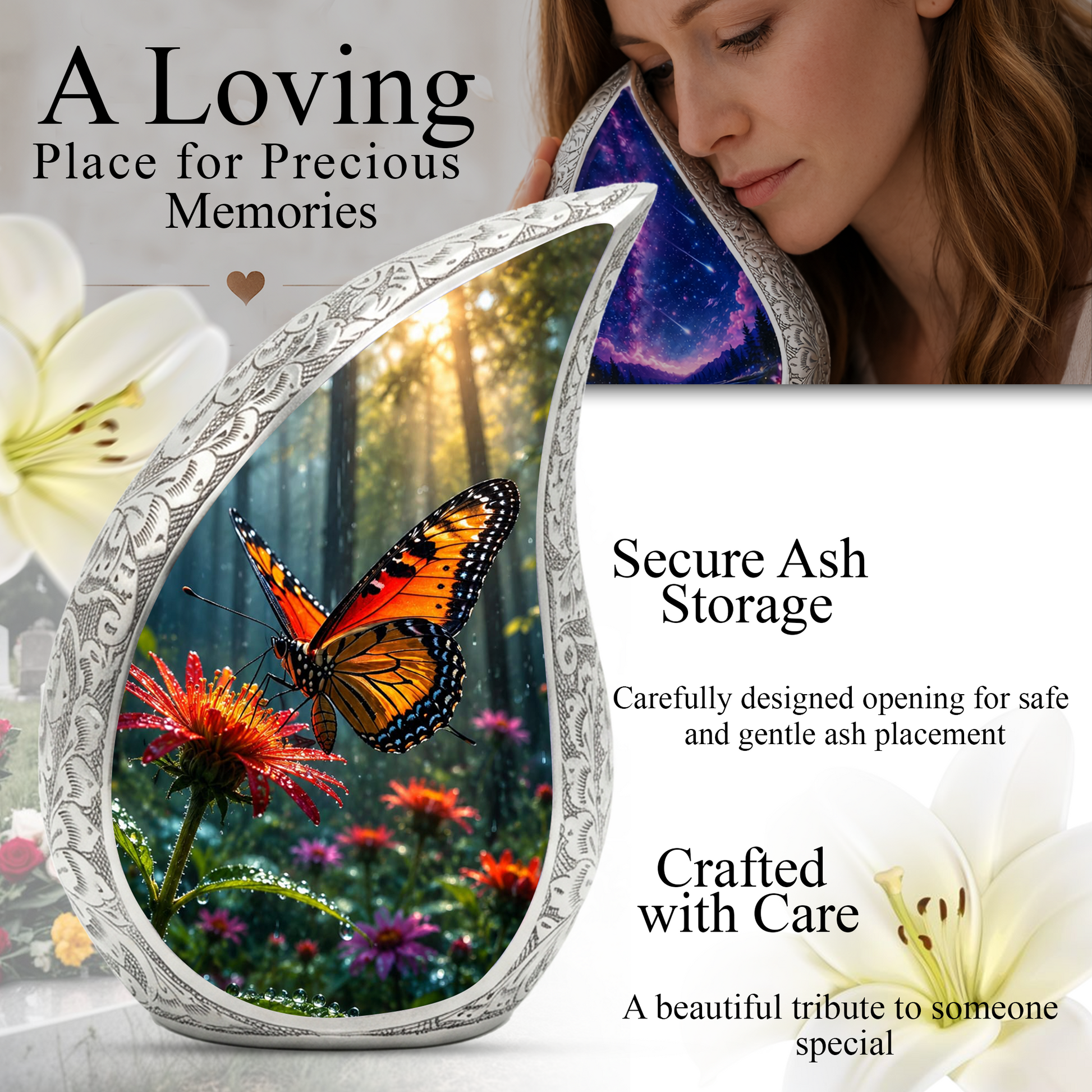 Butterfly Urn for Human Ashes | Adult Cremation Urn with Butterfly Design