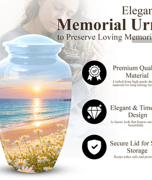 Beach Urn for Mom – Sunset Ocean Cremation Urn for Ashes | Beautiful Memorial Large Urn for Women