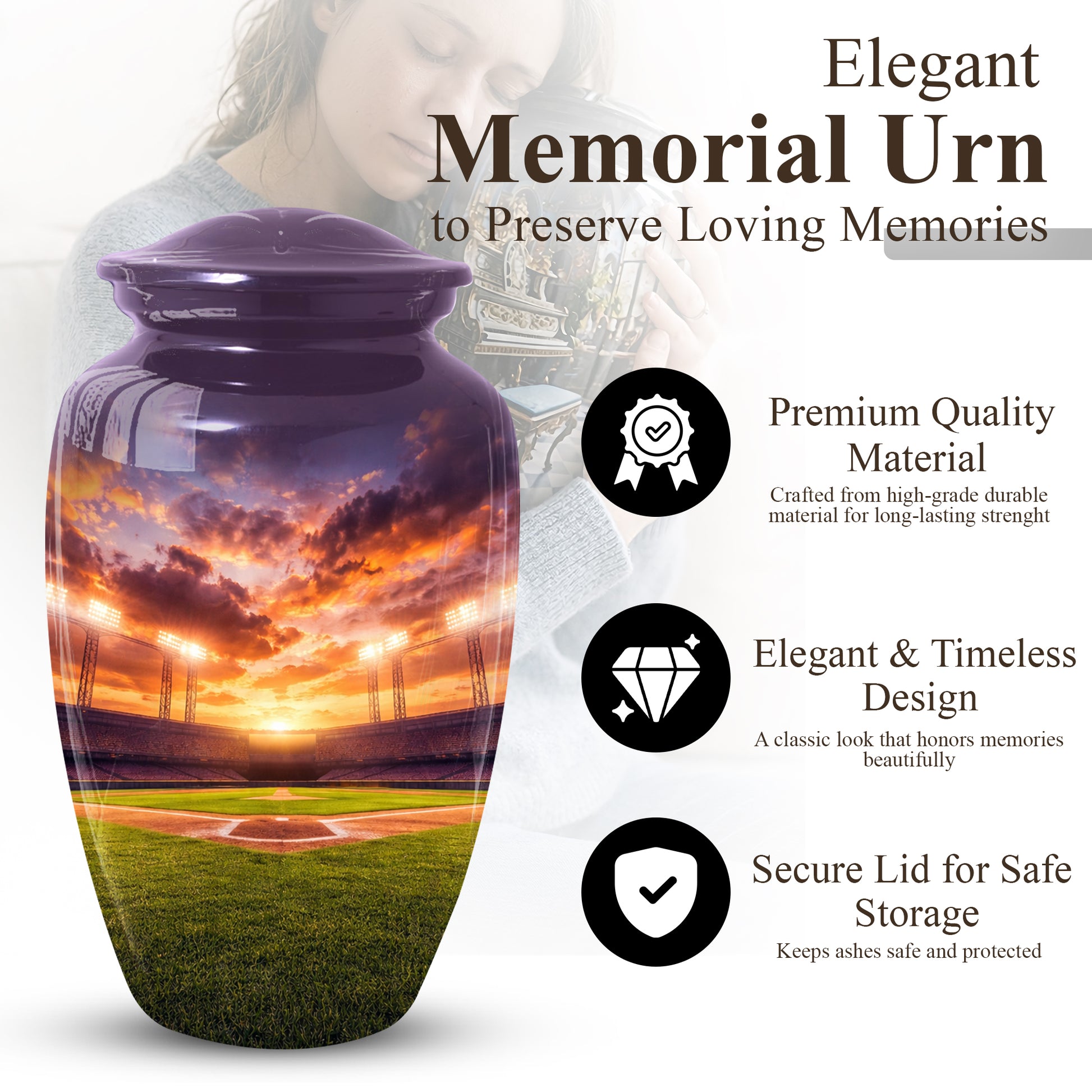 Baseball Stadium Urn for Dad | Cremation  Large Urn Adult Male | Memorial Urn for Father