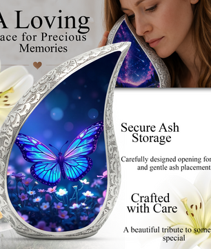 Blue Butterfly Urn for Human Ashes | Butterfly Memorial Urn