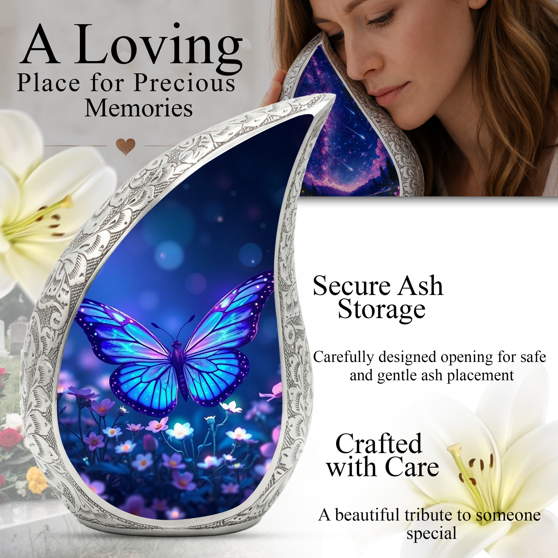 Blue Butterfly Urn for Human Ashes | Butterfly Memorial Urn