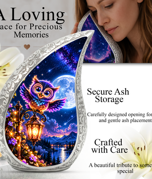Owl Urn for Ashes, Colorful Owl Cremation Urn with Moon