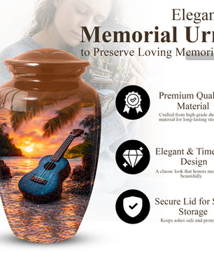 Sunset Guitar Memorial Urn for Dad & Mom, Personalized Cremation Urn
