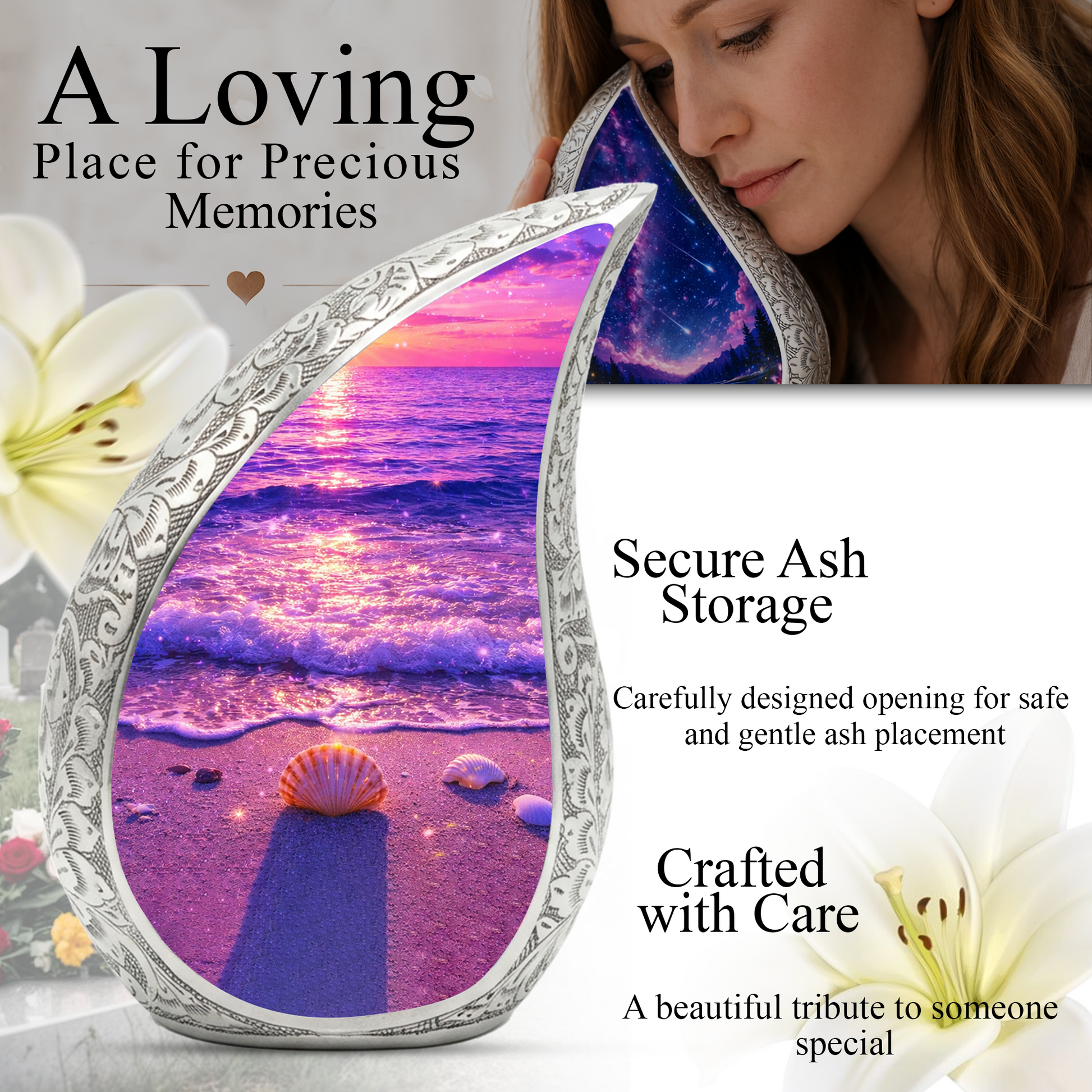 Tilt Pink Beach Ocean Cremation Urn for Adult Ashes