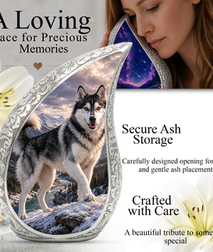 Large Husky Dog Cremation Urn - Siberian Memorial Keepsake Urns For Pet Ashes