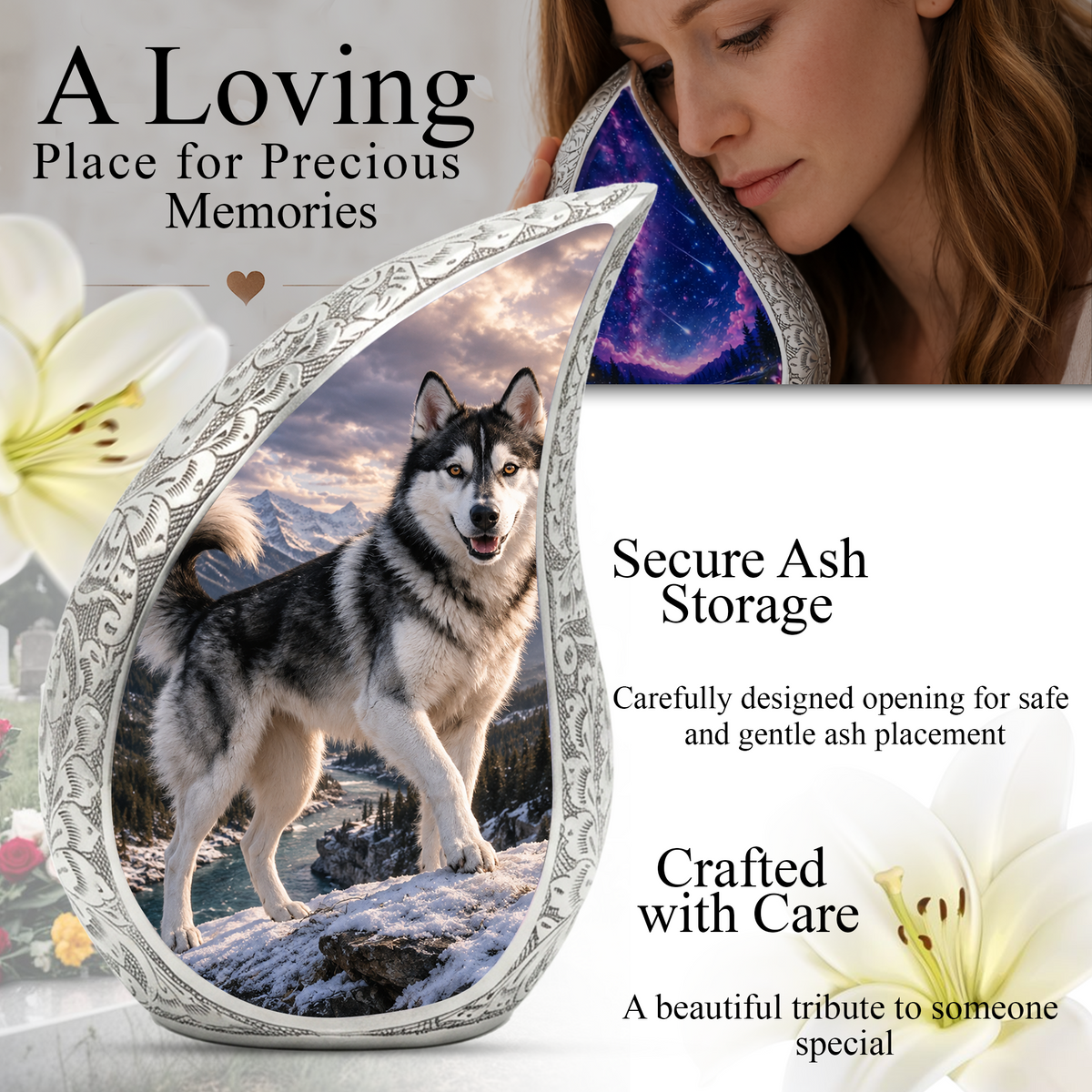 Large Husky Dog Cremation Urn - Siberian Memorial Keepsake Urns For Pet Ashes